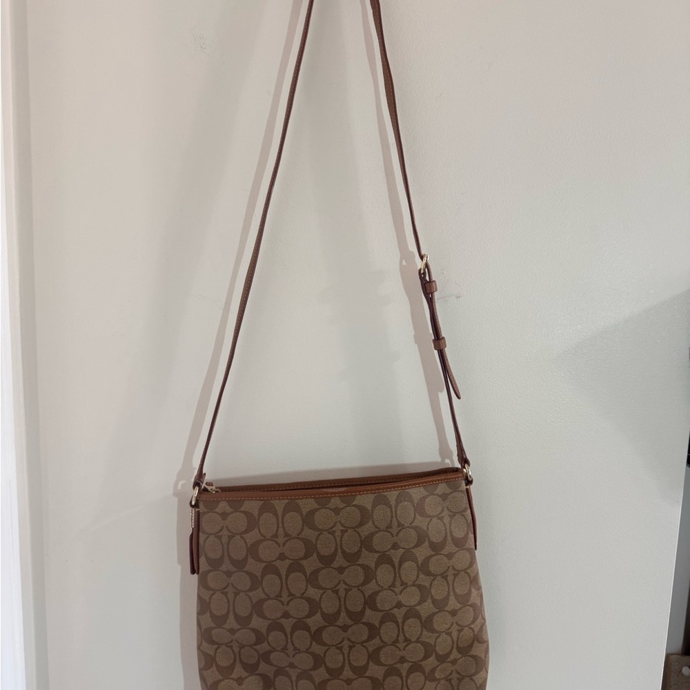 Coach Signature Brown and Tan Crossbody Bag and Wristlet and Card Holder - Picture 13 of 16